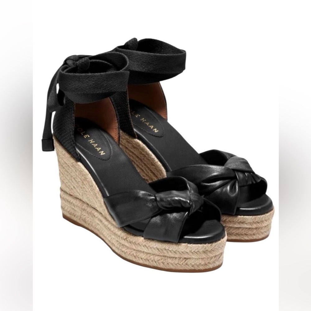Like New Cole Haan Leather Cloudfeel Hampton Wedge Sandals Black Size 10